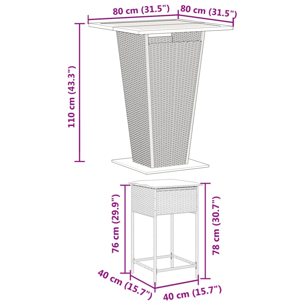 Set mobilier bar de grădină, cu perne, 5 piese, gri, poliratan