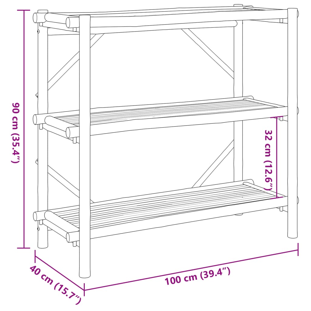 Raft cu 3 niveluri, 100x40x90 cm, bambus