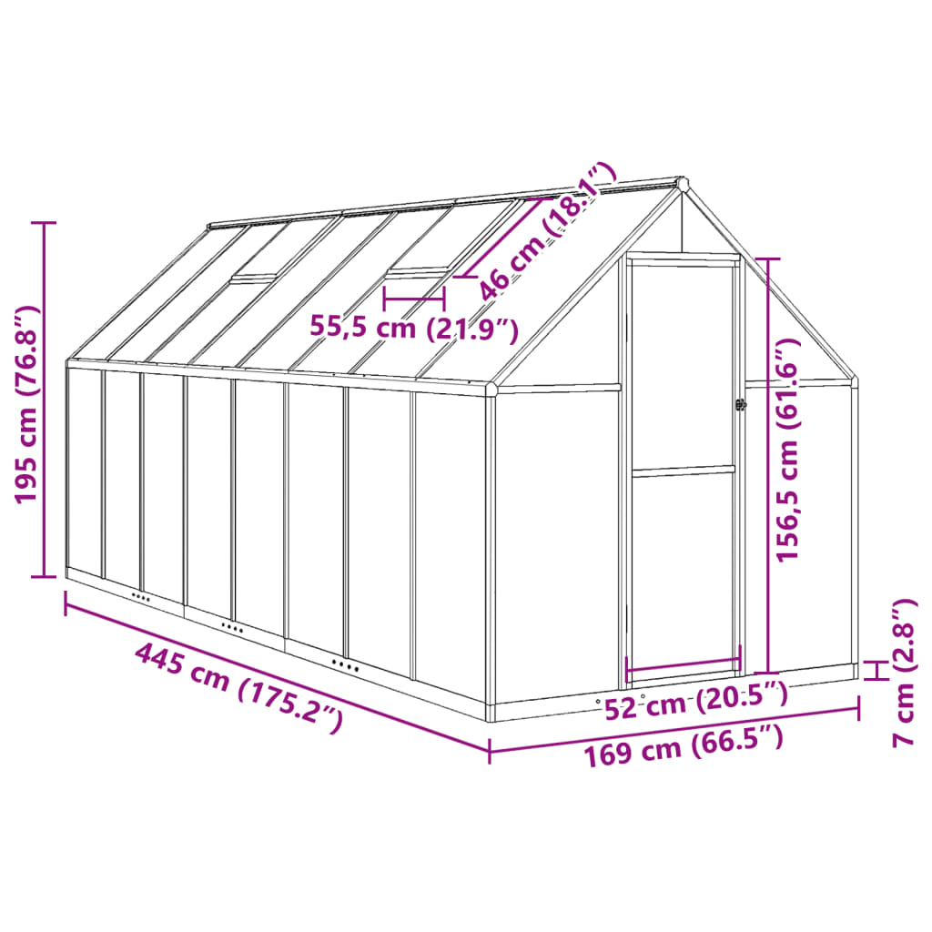 Sere cu cadru de bază, antracit, 445x169x195 cm, aluminiu