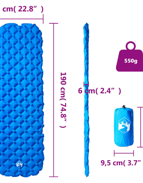 Загрузите изображение в средство просмотра галереи, Saltea gonflabilă de camping, 1 persoană, albastru, 190x58x6 cm
