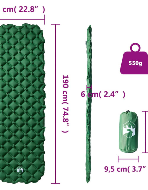 Загрузите изображение в средство просмотра галереи, Saltea gonflabilă de camping, 1 persoană, verde, 190x58x6 cm
