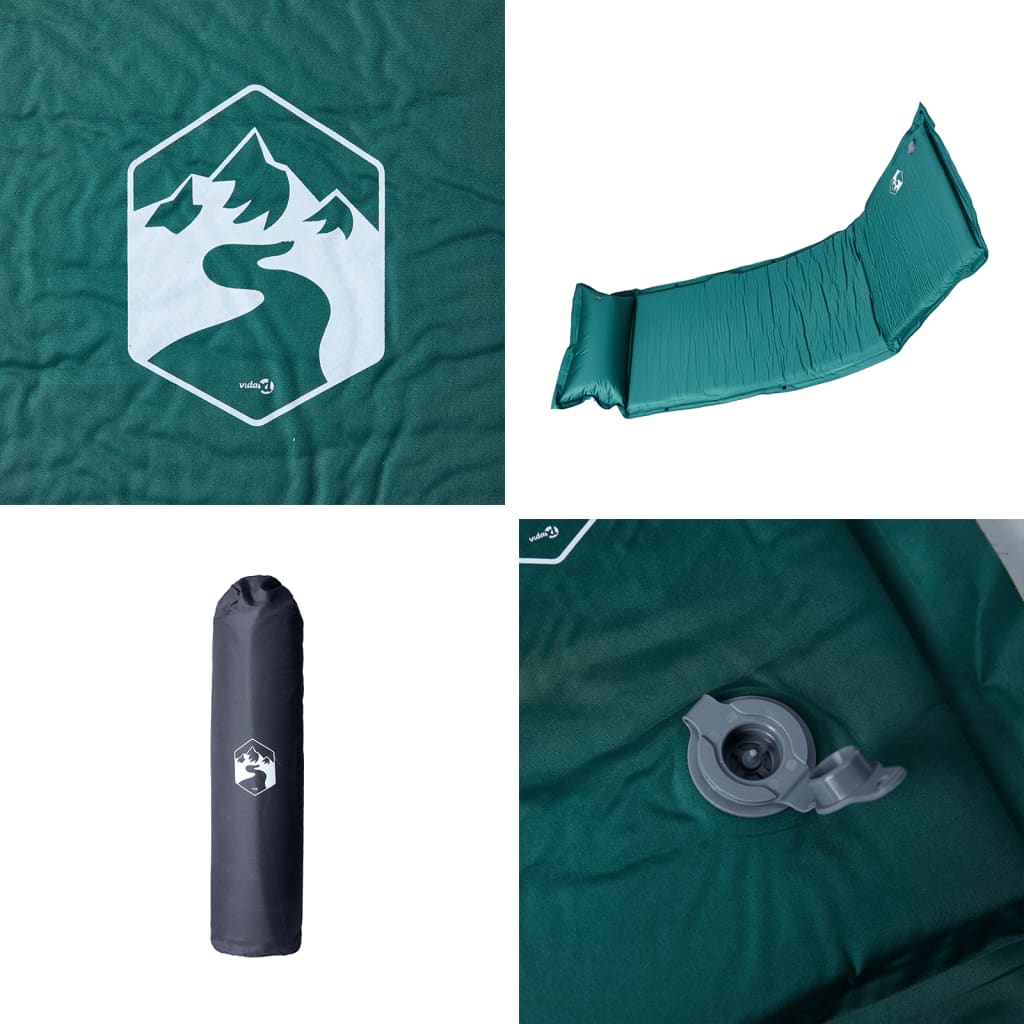 Saltea camping auto-gonflabilă, cu pernă, 1 persoană, verde