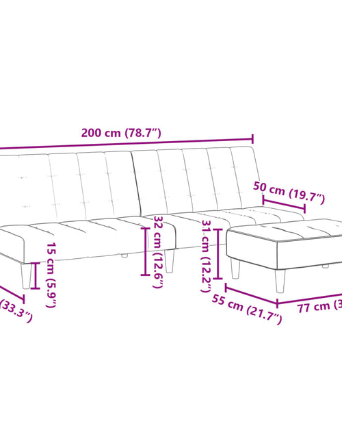 Încărcați imaginea în vizualizatorul Galerie, Canapea extensibilă cu taburet, 2 locuri, gri deschis, textil
