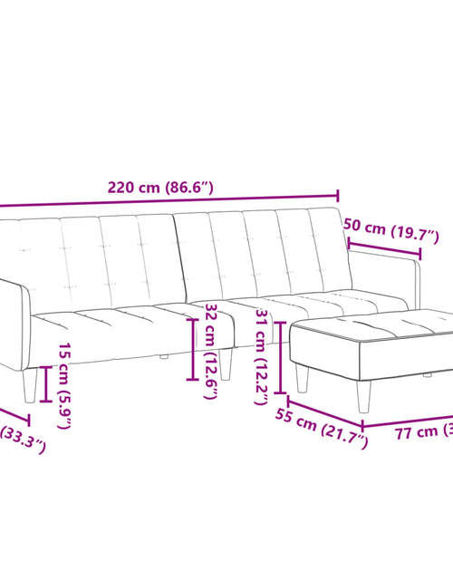 Загрузите изображение в средство просмотра галереи, Canapea extensibilă cu taburet, 2 locuri, gri închis, catifea
