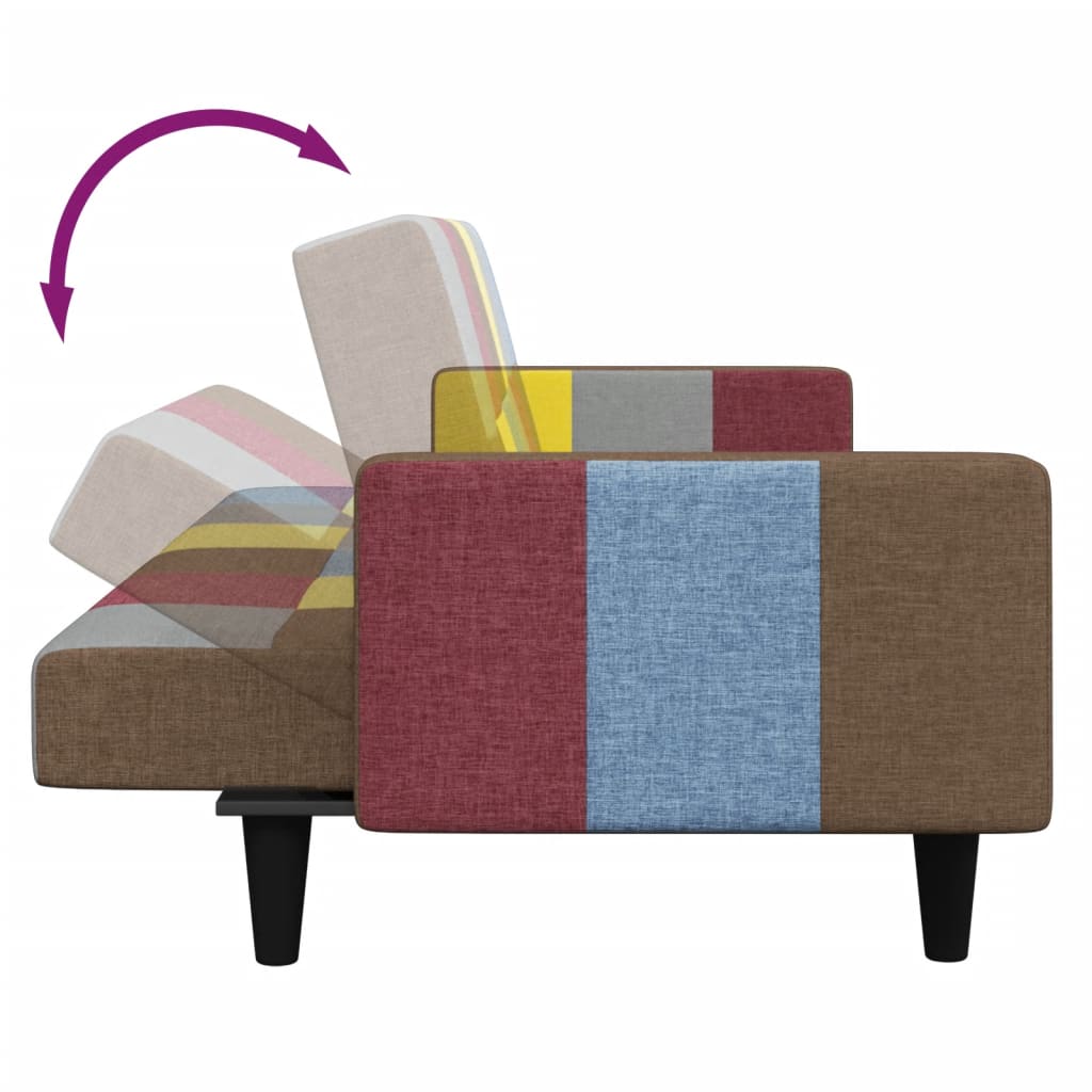 Canapea extensibilă cu taburet, 2 locuri, petice, textil