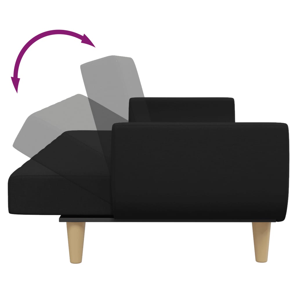 Canapea extensibilă cu taburet, 2 locuri, negru, textil