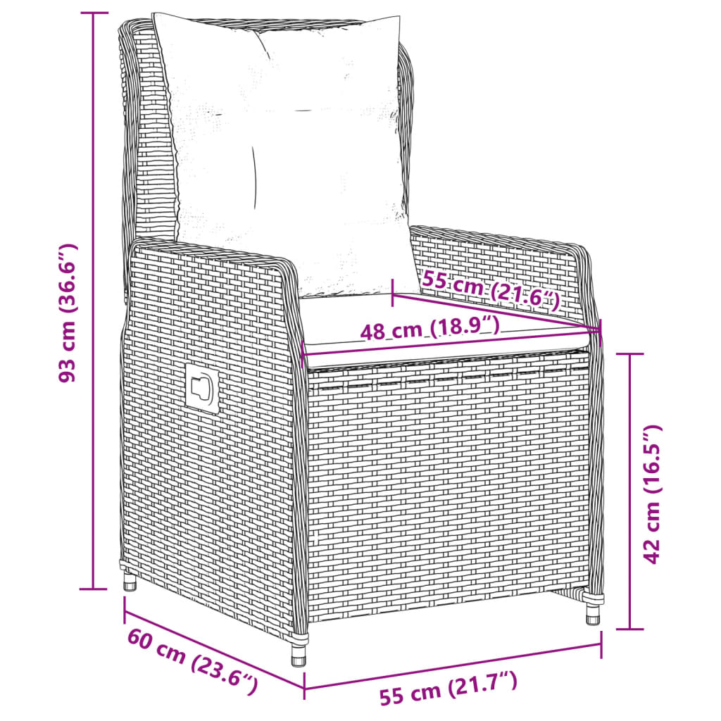 Set mobilier de grădină cu perne, 3 piese, negru, poliratan