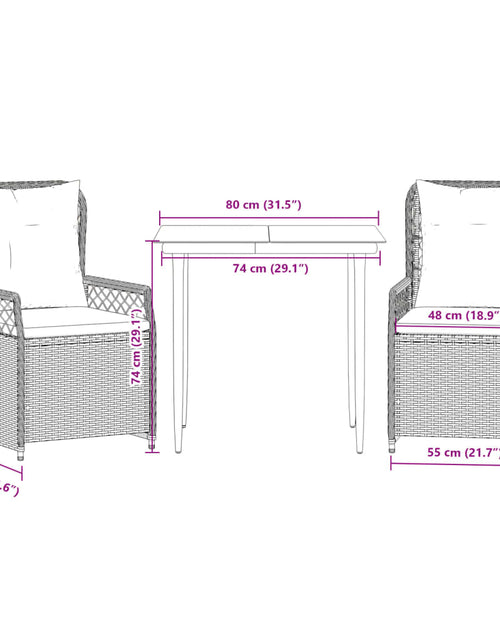 Загрузите изображение в средство просмотра галереи, Set mobilier de grădină cu perne, 3 piese, negru, poliratan
