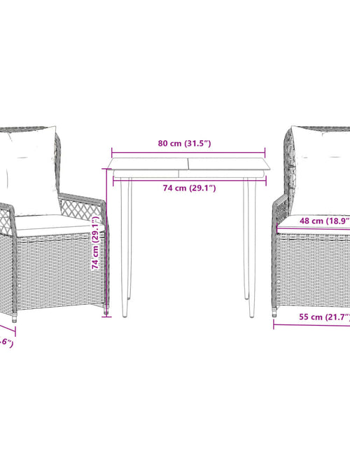 Încărcați imaginea în vizualizatorul Galerie, Set mobilier de grădină cu perne, 3 piese, gri, poliratan
