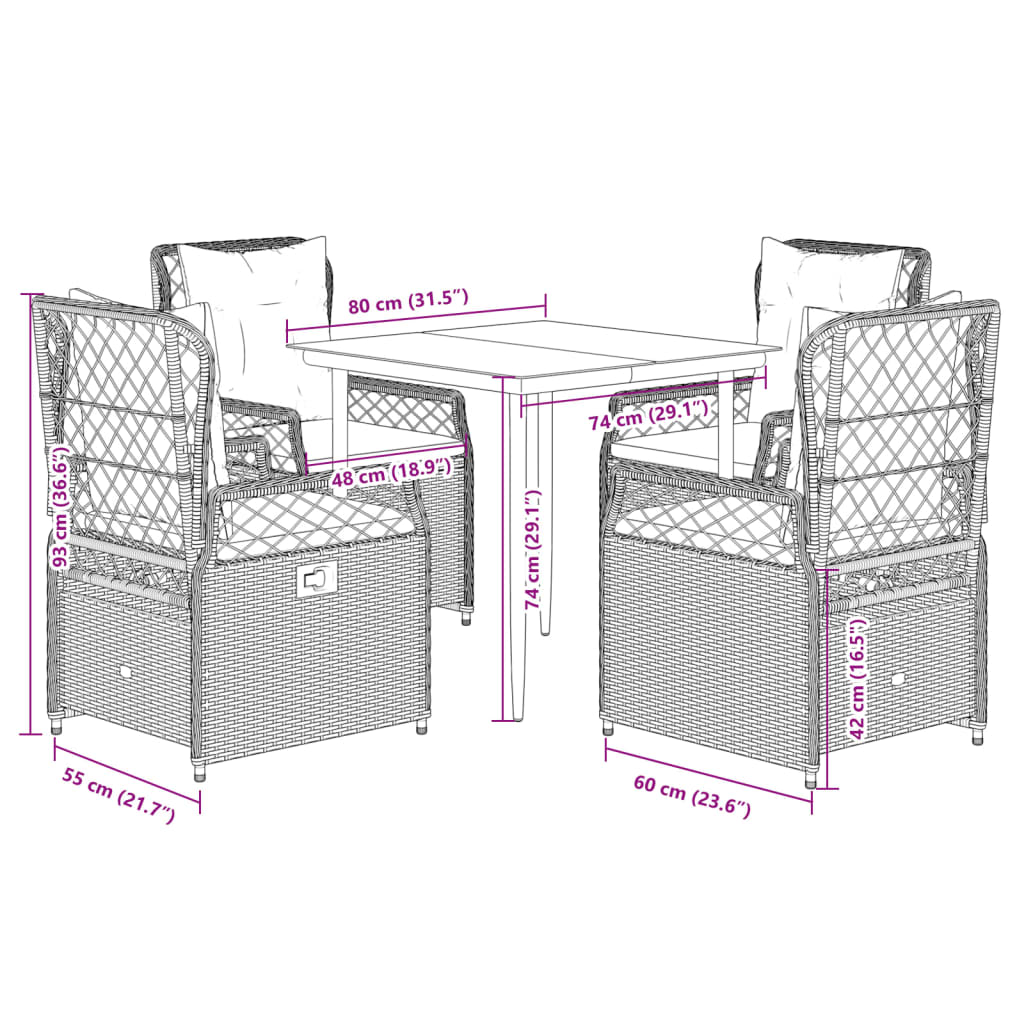 Set mobilier de grădină cu perne, 5 piese, gri, poliratan