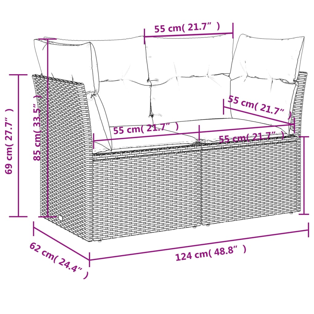 Set canapele de grădină cu perne, 8 piese, gri, poliratan