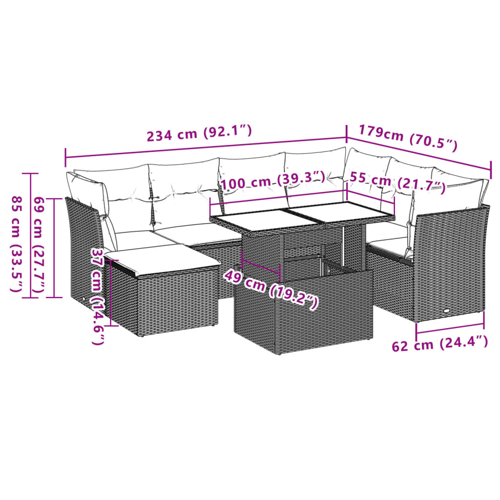 Set mobilier de grădină cu perne, 8 piese, negru, poliratan