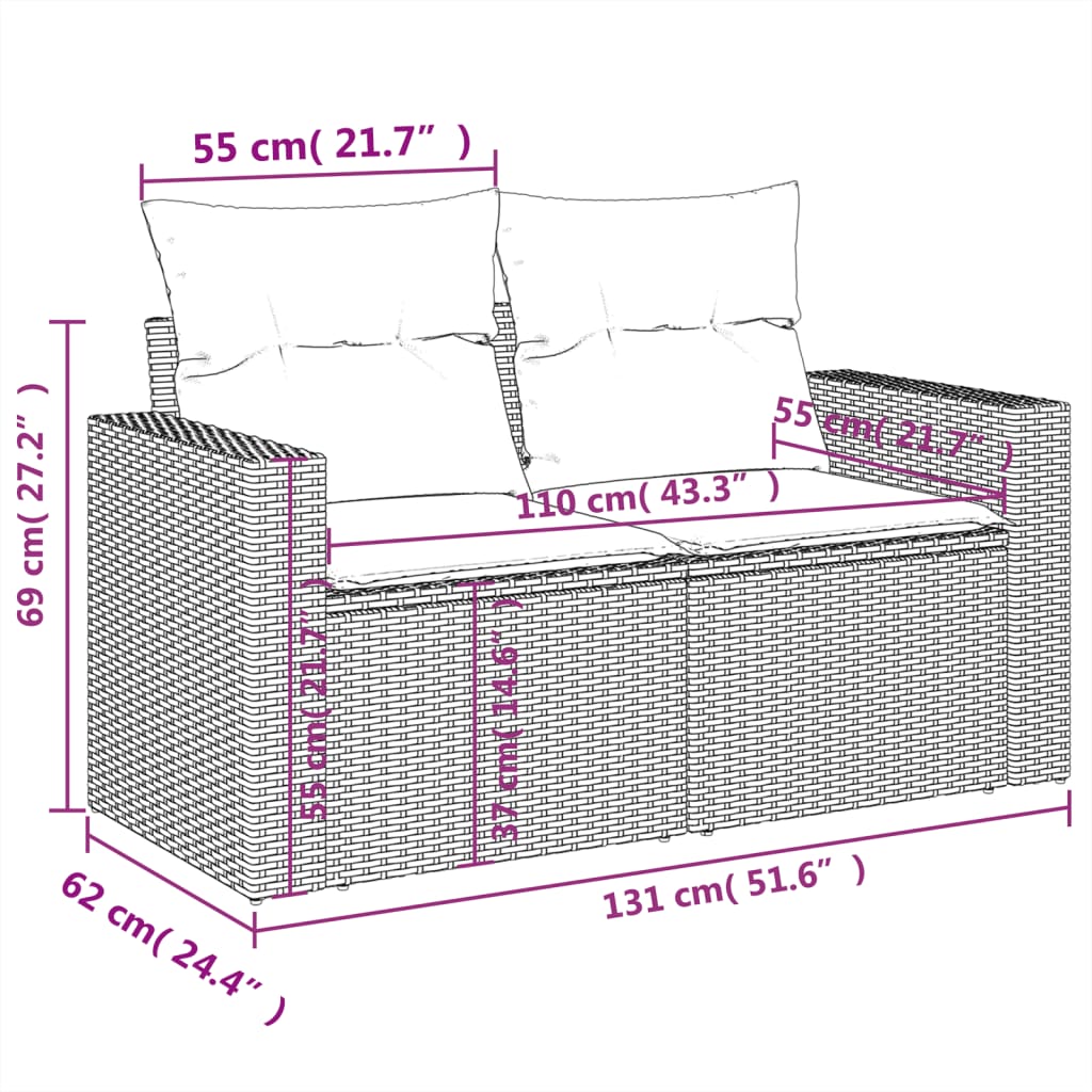 Set mobilier de grădină cu perne, 6 piese, negru, poliratan