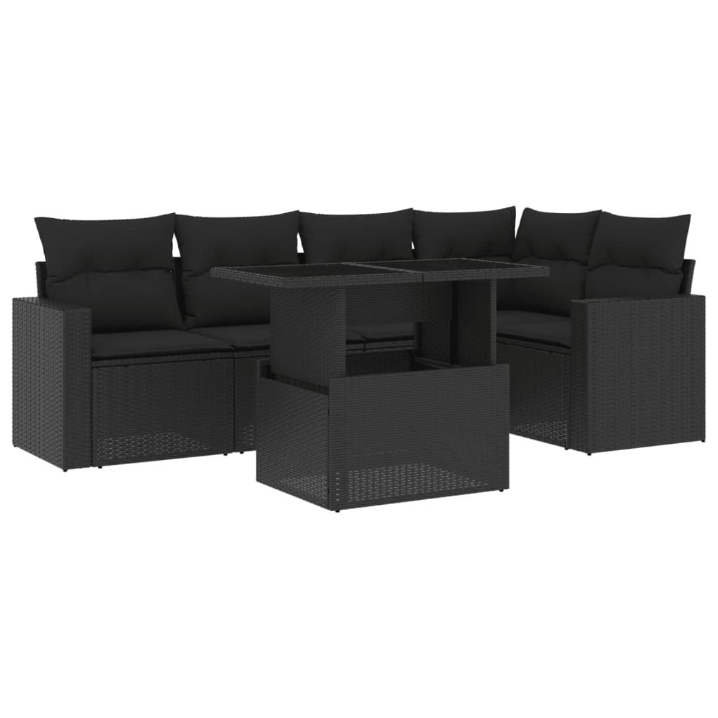 Set mobilier de grădină cu perne, 6 piese, negru, poliratan