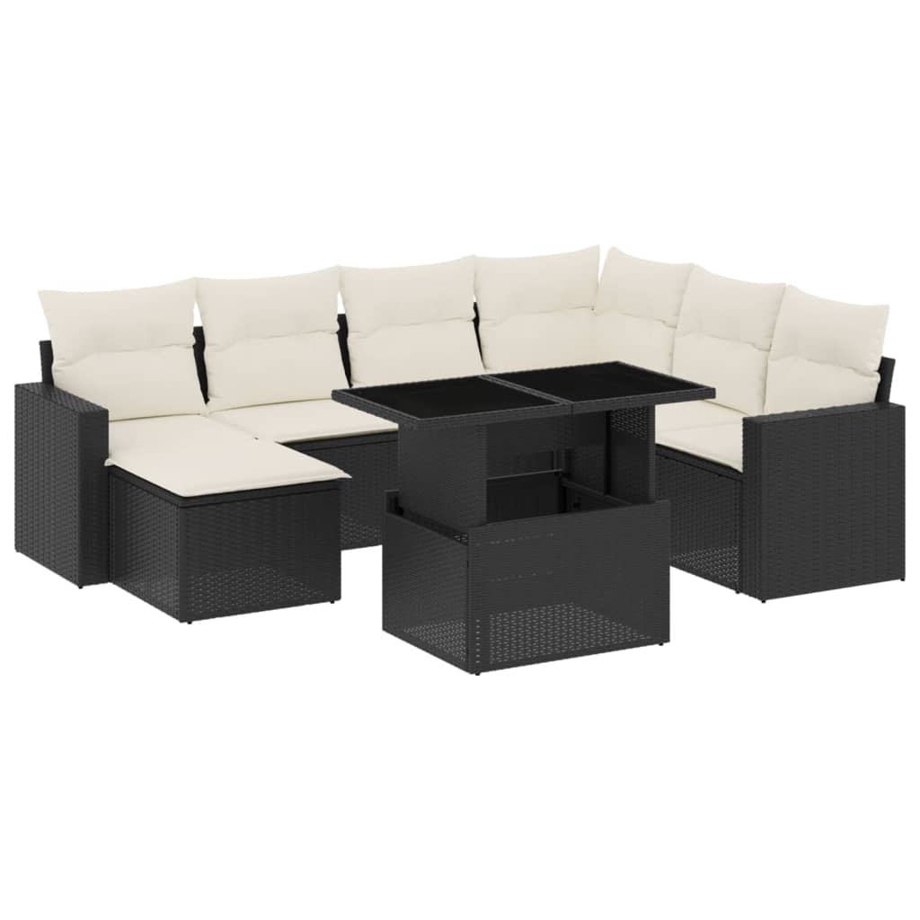 Set mobilier de grădină cu perne, 8 piese, negru, poliratan