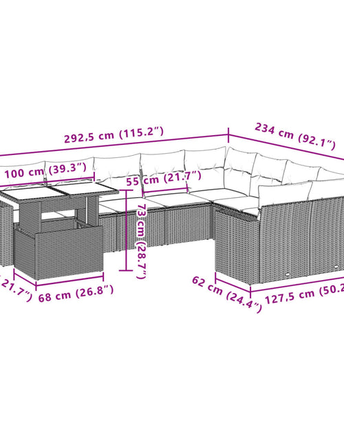 Загрузите изображение в средство просмотра галереи, Set mobilier de grădină cu perne, 10 piese, gri, poliratan
