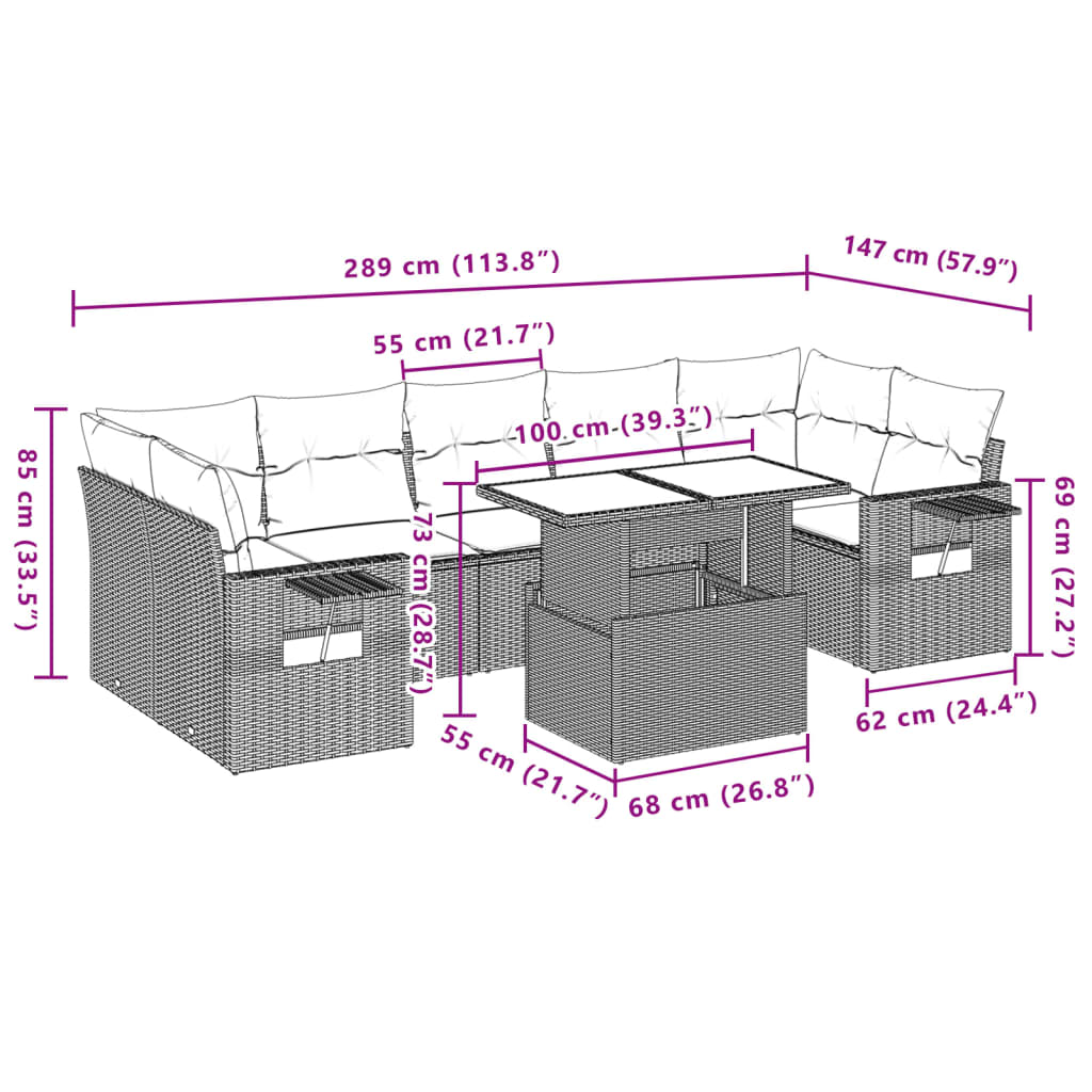 Set mobilier de grădină cu perne, 8 piese, negru, poliratan