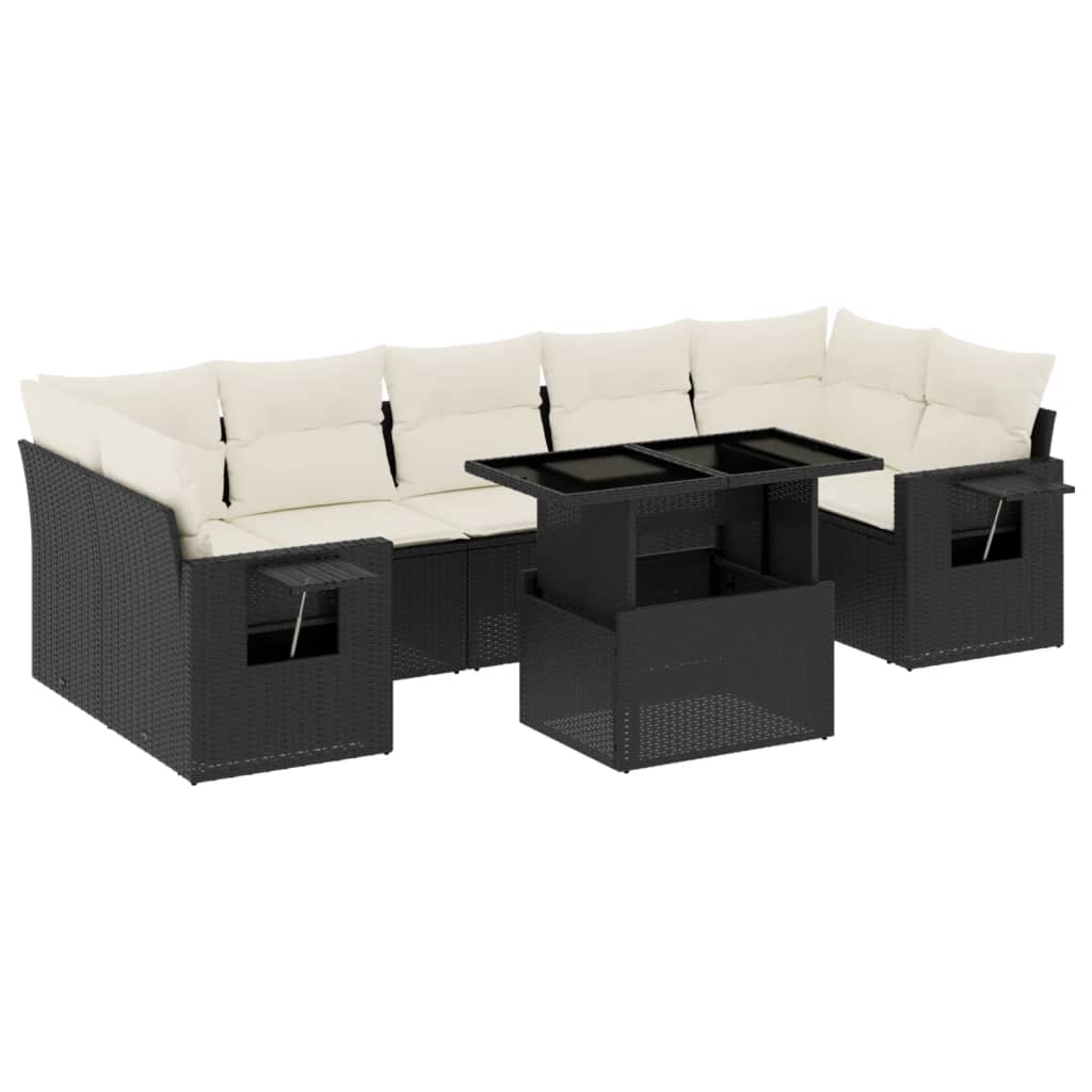 Set mobilier de grădină cu perne, 8 piese, negru, poliratan