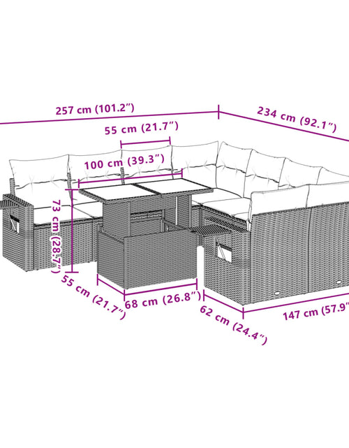 Încărcați imaginea în vizualizatorul Galerie, Set mobilier de grădină cu perne, 9 piese, negru, poliratan
