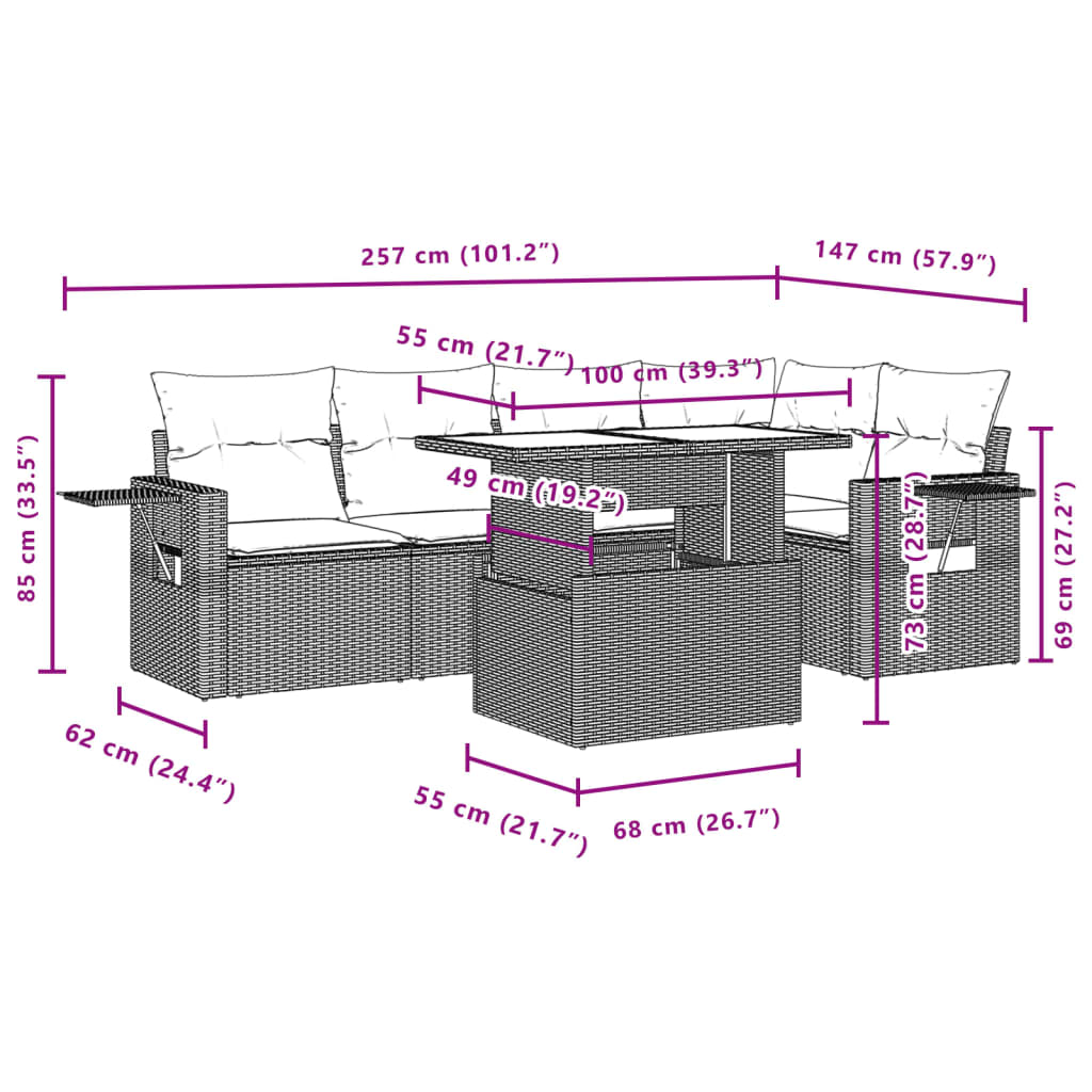 Set mobilier de grădină cu perne, 6 piese, negru, poliratan