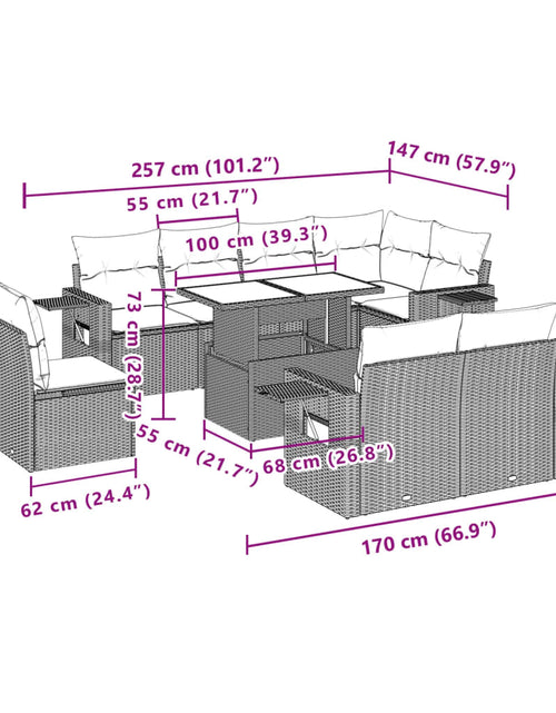 Încărcați imaginea în vizualizatorul Galerie, Set mobilier de grădină cu perne, 9 piese, negru, poliratan
