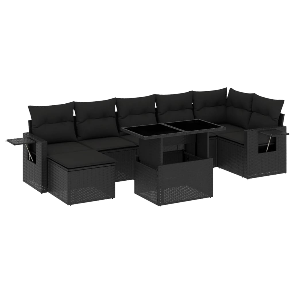 Set mobilier de grădină cu perne, 8 piese, negru, poliratan