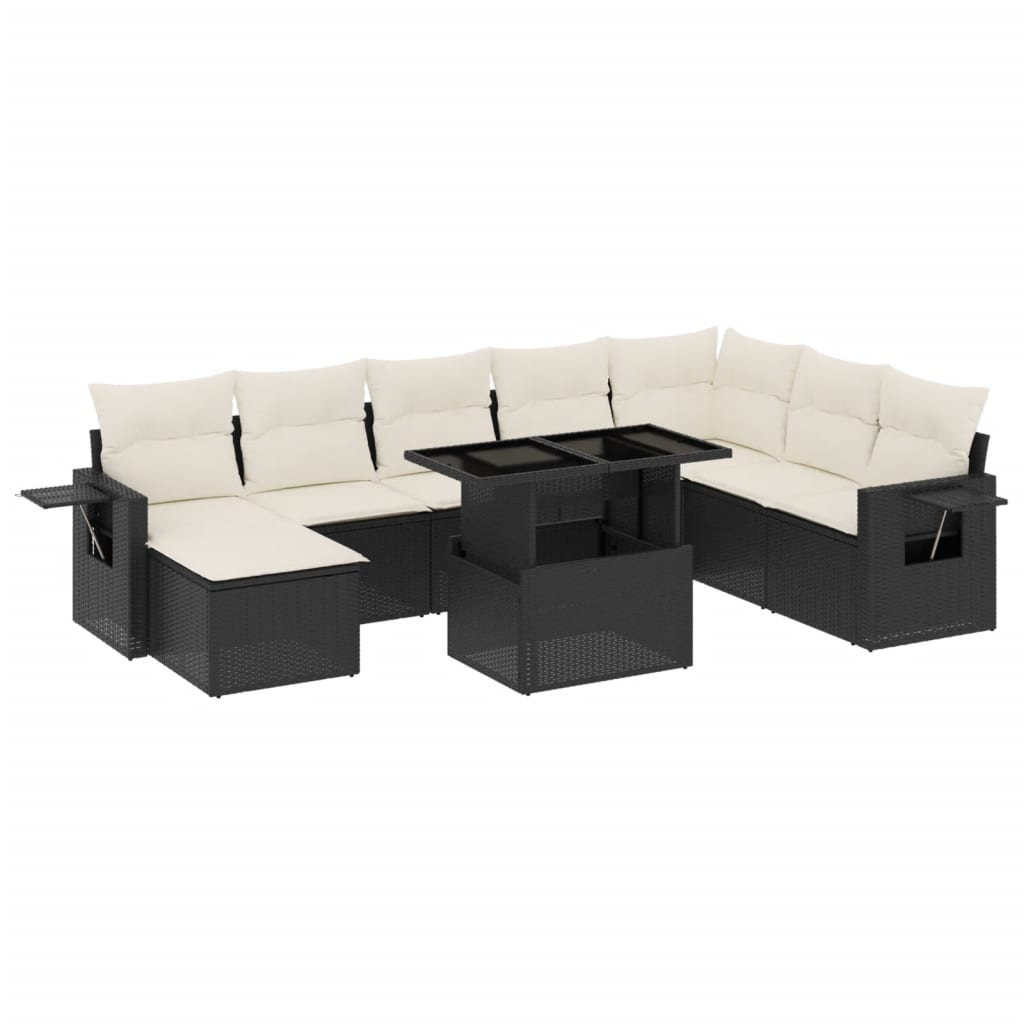 Set mobilier de grădină cu perne, 8 piese, negru, poliratan