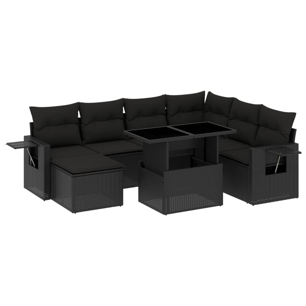 Set mobilier de grădină cu perne, 9 piese, negru, poliratan