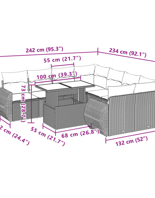 Загрузите изображение в средство просмотра галереи, Set mobilier de grădină cu perne, 9 piese, negru, poliratan
