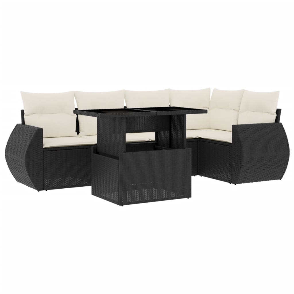 Set mobilier de grădină cu perne, 6 piese, negru, poliratan