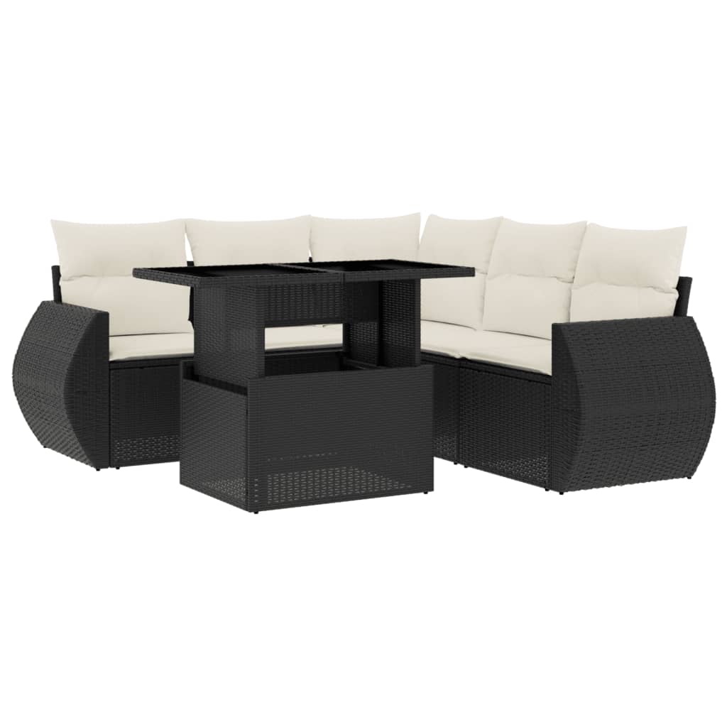 Set mobilier de grădină cu perne, 6 piese, negru, poliratan