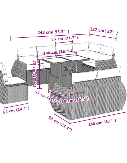 Загрузите изображение в средство просмотра галереи, Set mobilier de grădină cu perne, 9 piese, negru, poliratan
