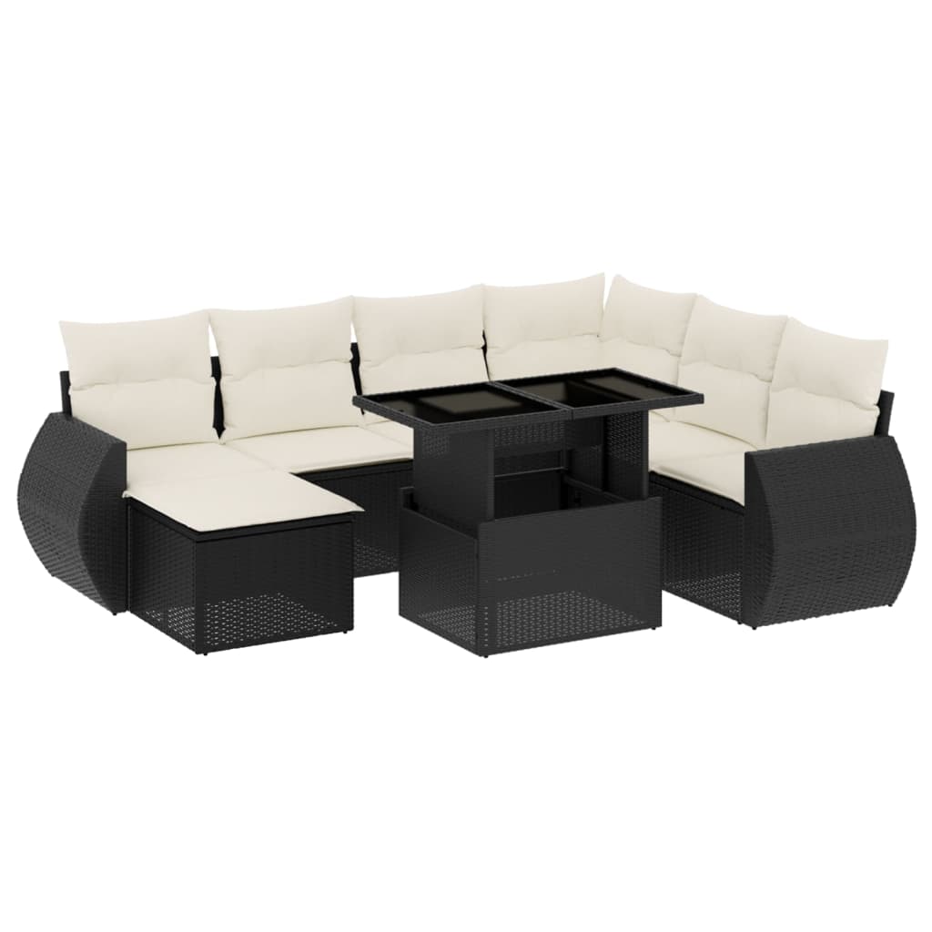 Set mobilier de grădină cu perne, 8 piese, negru, poliratan