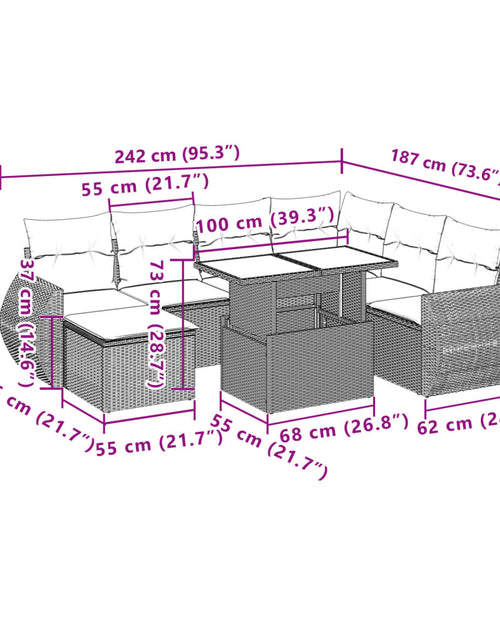 Загрузите изображение в средство просмотра галереи, Set canapele de grădină, 8 piese, cu perne, bej, poliratan
