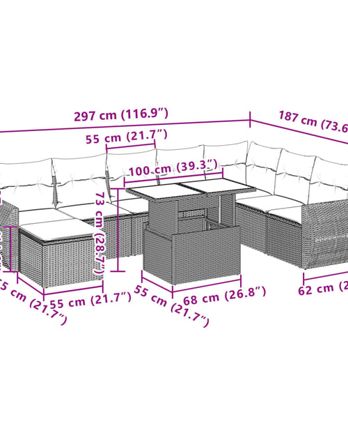 Încărcați imaginea în vizualizatorul Galerie, Set mobilier de grădină cu perne, 9 piese, negru, poliratan
