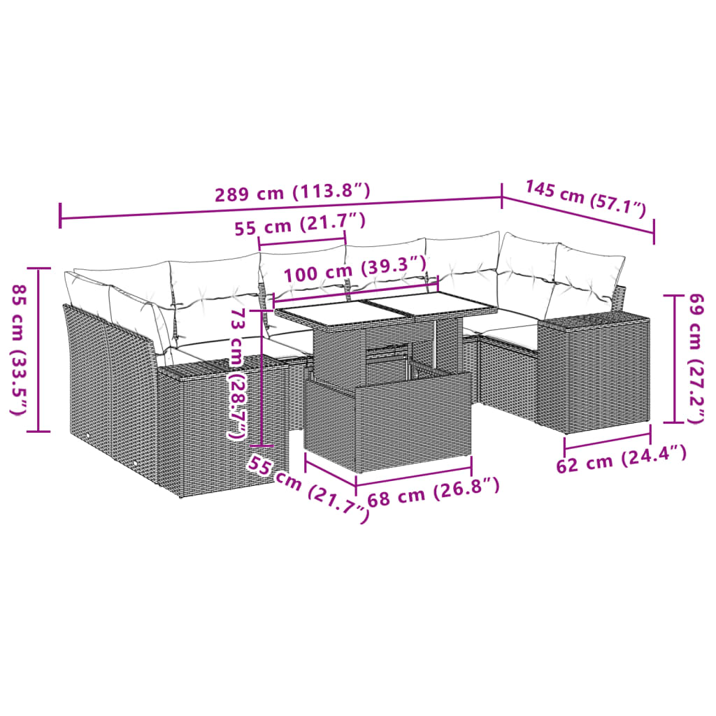 Set mobilier de grădină cu perne, 8 piese, negru, poliratan