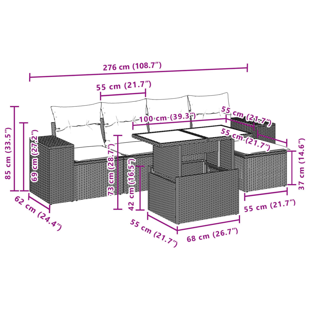 Set mobilier de grădină cu perne, 6 piese, negru, poliratan