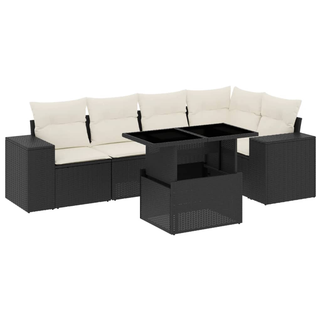 Set mobilier de grădină cu perne, 6 piese, negru, poliratan