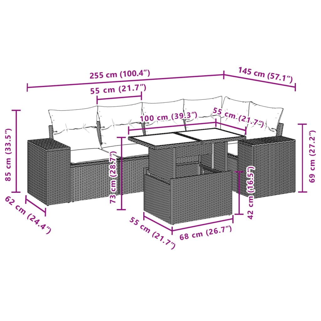 Set mobilier de grădină cu perne, 6 piese, negru, poliratan