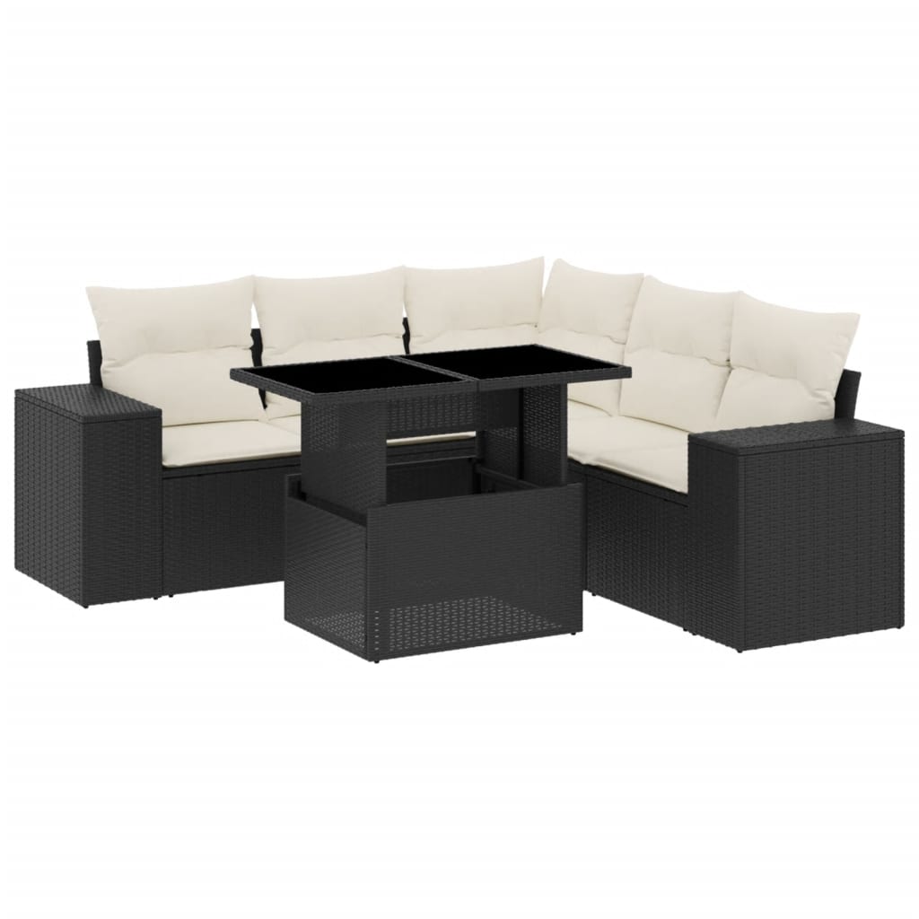 Set mobilier de grădină cu perne, 6 piese, negru, poliratan