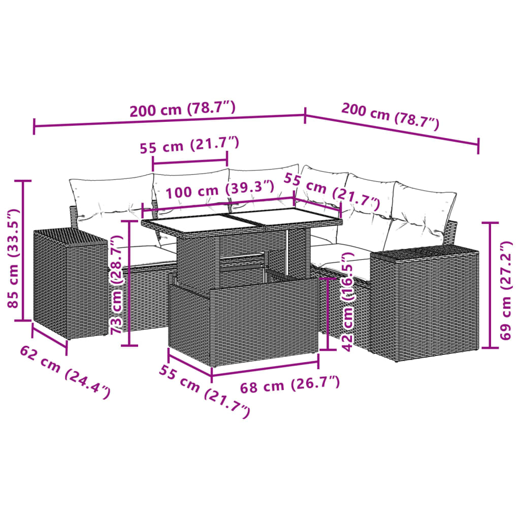 Set mobilier de grădină cu perne, 6 piese, negru, poliratan