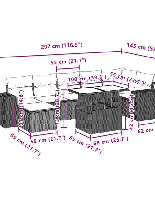 Загрузите изображение в средство просмотра галереи, Set mobilier de grădină cu perne, 8 piese, negru, poliratan
