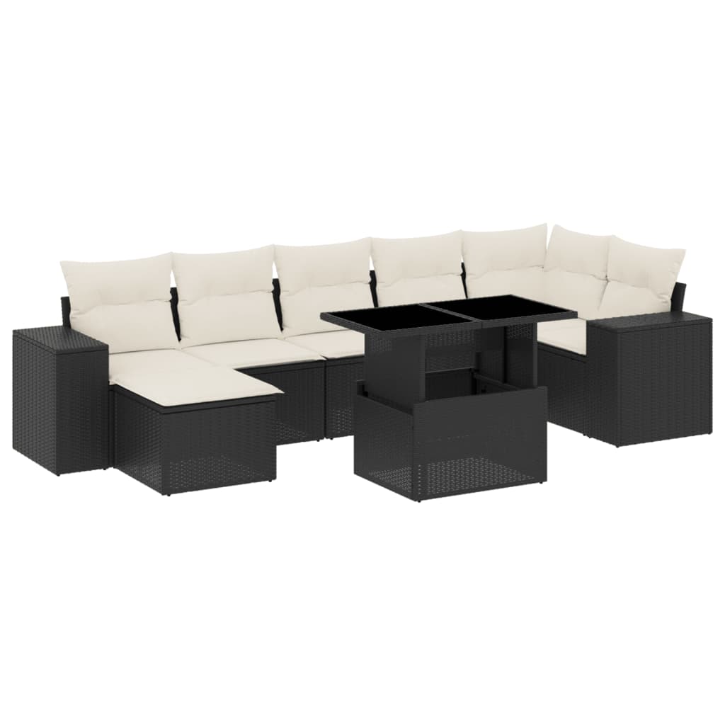 Set mobilier de grădină cu perne, 8 piese, negru, poliratan