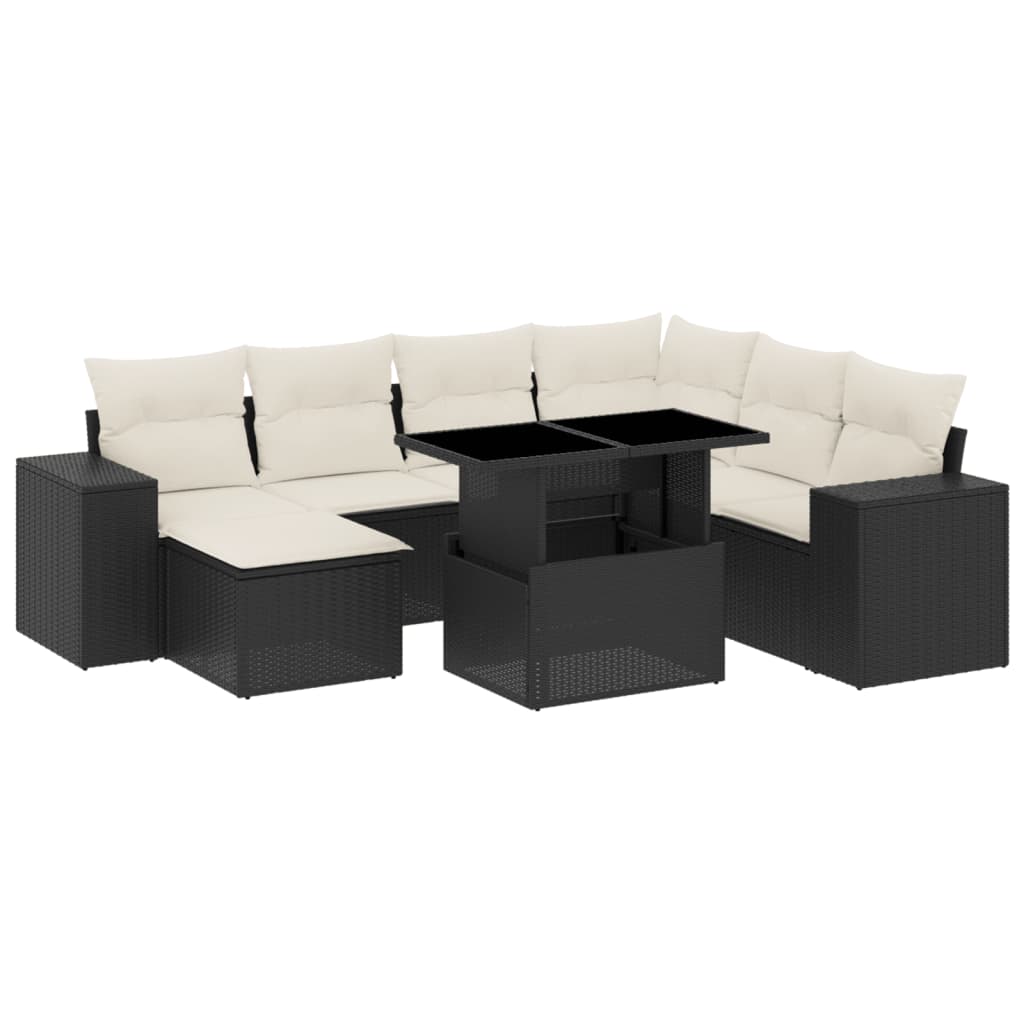 Set mobilier de grădină cu perne, 8 piese, negru, poliratan