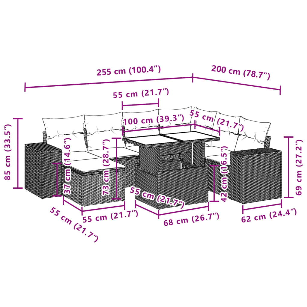 Set mobilier de grădină cu perne, 8 piese, negru, poliratan