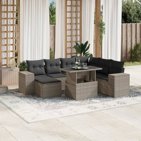 Set mobilier de grădină cu perne, 8 piese gri deschis poliratan