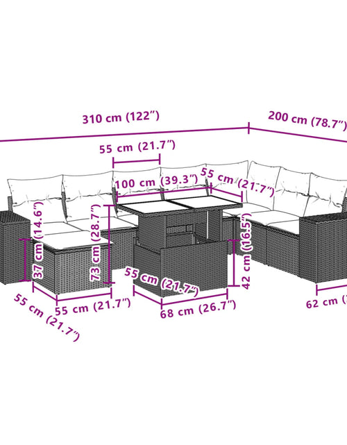 Загрузите изображение в средство просмотра галереи, Set mobilier de grădină cu perne, 9 piese, negru, poliratan
