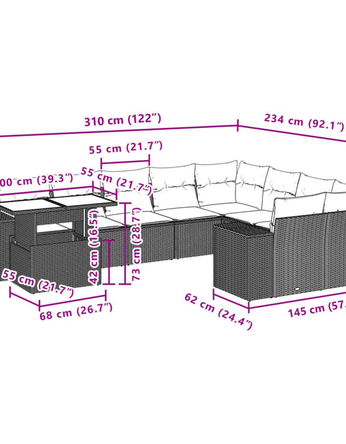 Încărcați imaginea în vizualizatorul Galerie, Set canapele de grădină cu perne, 10 piese, negru, poliratan
