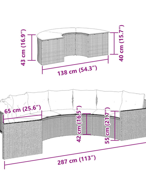 Încărcați imaginea în vizualizatorul Galerie, Set canapea de grădină, 2 piese, semi-rotunde, bej, poliratan
