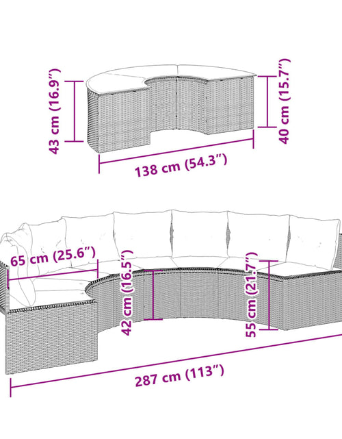 Încărcați imaginea în vizualizatorul Galerie, Set canapea de grădină, 2 piese, semi-rotunde, gri, poliratan
